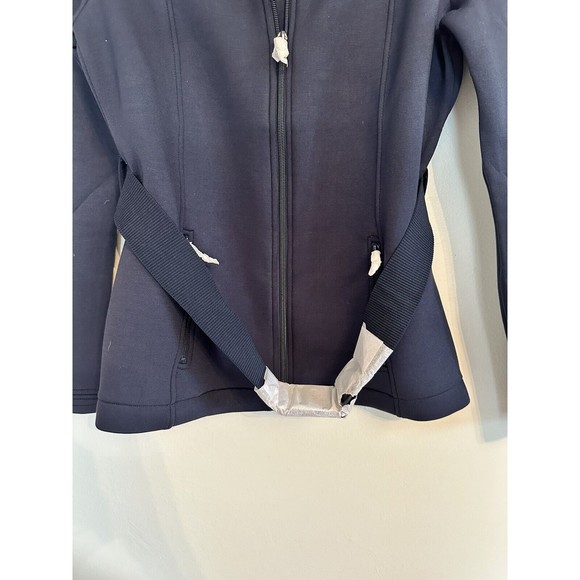 NWOT Zuda Belted Scuba Knit Front Zip Jacket Navy Sz S - Picture 3 of 5